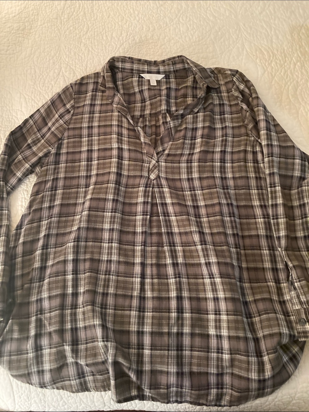 a:glow Brown and Gray Plaid Women's Casual Button-Down Shirt